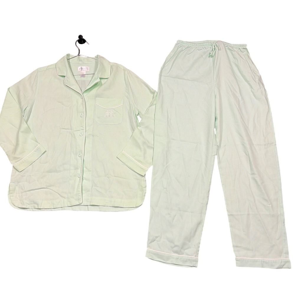 Cabernet Pajama Set Womens S Mint Green Herringbone 100% Cotton Sleepwear PJ Set